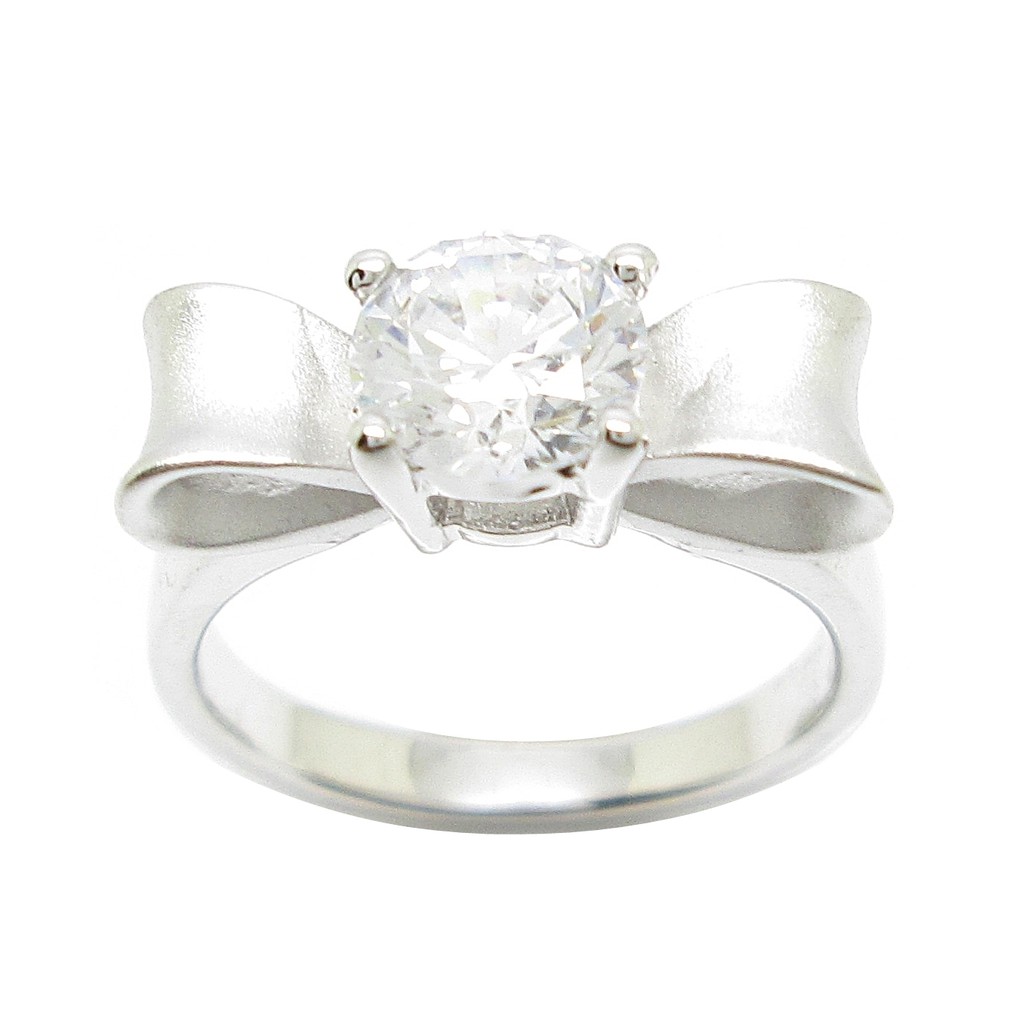 แหวนโบว์ แหวนโบว์ทองคำขาว แหวนโบว์ประดับเพชร เพชร cz เพชร cz แท้ แหวนพ่นทราย ชุบทองคำขาว แหวนผู้หญิงมินิมอล