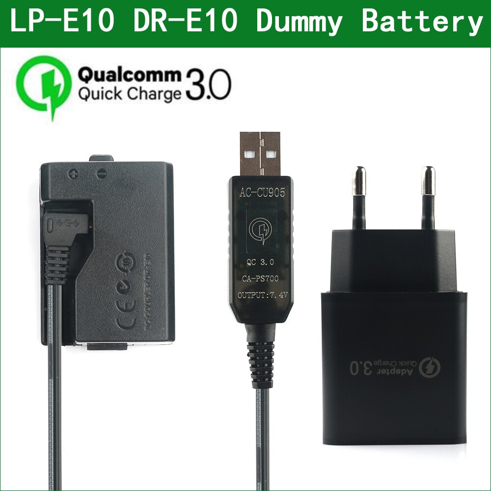 QC3.0 USB ถึง LP-E10 LP E10 Dummy แบตเตอรี่ ACK-E10 DR-E10 DC Coupler สําหรับ Canon EOS 1100D 1200D 