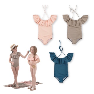 KIDSUMPLAY RUFFLE SWIMSUIT ( REDILON ) ชุดว่ายน้ำเด็กหญิงแขนระบายกัน UV