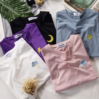 🌿SHOP MKLเสื้อยืดลายปัก Day &amp; Night 🌚 สวมใส่สบาย#9012