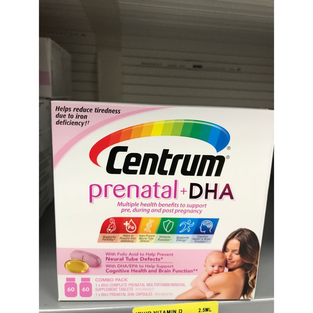 ☑ Canadian Centrum Pregnancy Multivitamin Folic Acid สำหรับการตั้งครรภ์และการให้อาหาร DHA1