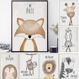 Cartoon  Fox Lion Animal Nursery Posters and Prints Wall Art Canvas Painting Nordic Decorative Wall Pictures