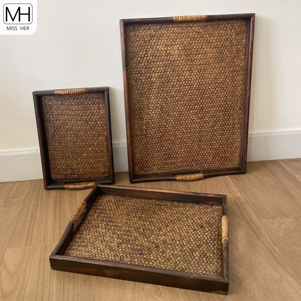 ถาดเสิร์ฟไม้สาน รุ่นหูโค้ง - รูปที่ 2