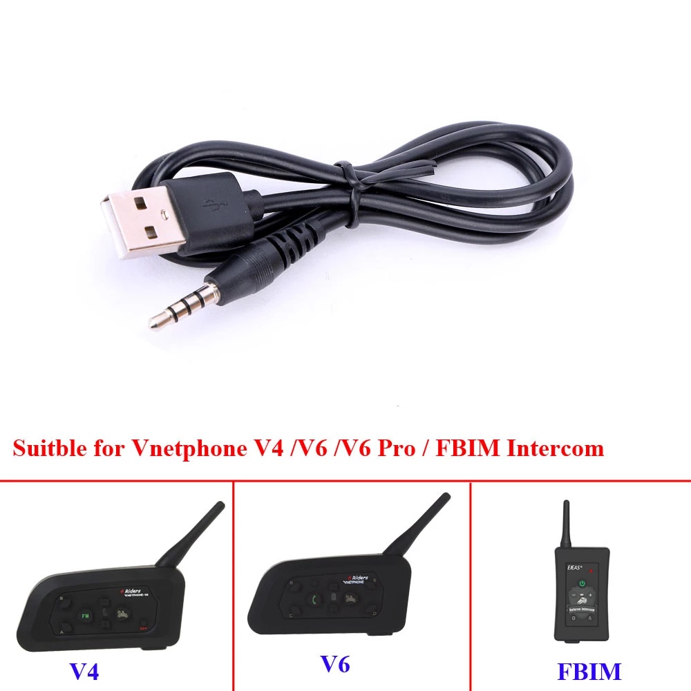 Ejeas Vnetphone V6 V4 Pro FBIM ชุดหูฟังบลูทูธ 3.5 มม. สายชาร์จ USB อุปกรณ์เสริม สําหรับหมวกกันน็อครถ