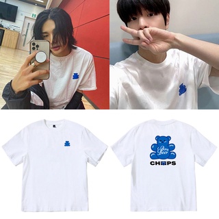 KPOP StrayKids Hwang Hyun-Jin เดียวกันผ้าฝ้ายเสื้อยืดพลัสขนาดสไตล์เกาหลีหลวมพิมพ์ตัวอักษรผู้ชายและผู้หญิงเสื้อแขนสั้นคู่