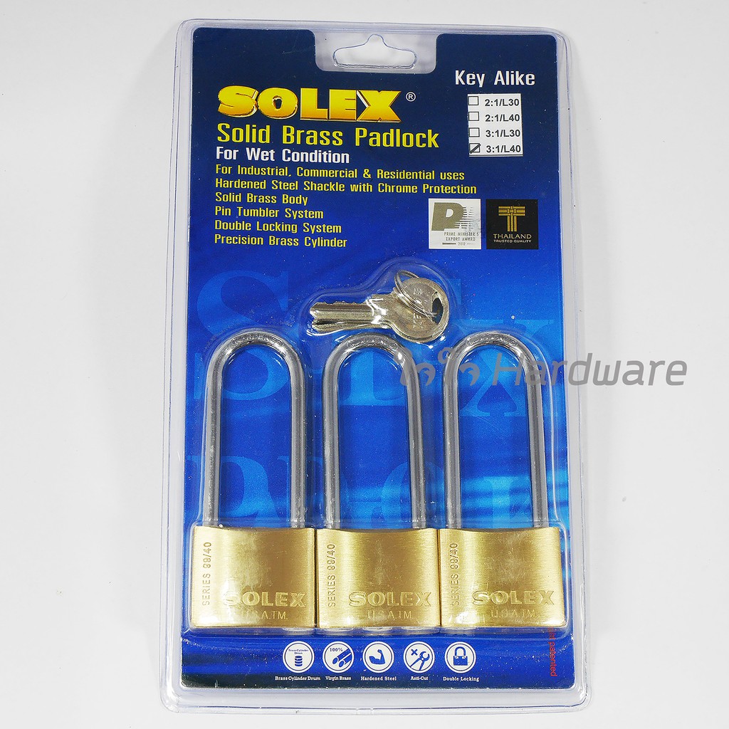 กุญแจ Solex รุ่นสปริง คอยาว ขนาด 40 มม แพ็ค 3 ชิ้น กุญแจสปริง รุ่น 3:1/L40 กุญแจโซเล็กซ์ B53-03