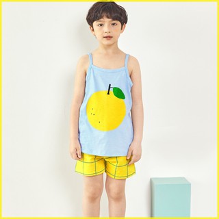 [UNIFRIEND] String Sleeveless 100% Organic Cotton / Boys Summer Home wear / kids Pajamas Set (Check Orange yellow)