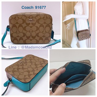 พร้อมส่ง ของแท้ Coach 91677 Mini Camera Bag Signature Canvas Khaki /Aqua