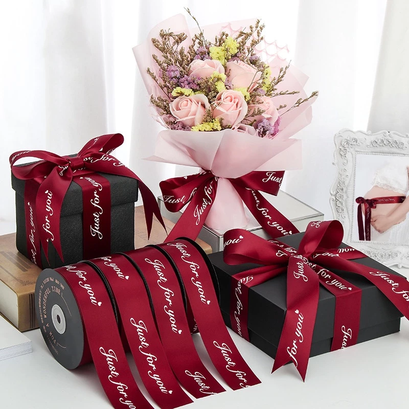 ริบบิ้นผ้าซาติน พิมพ์ลายตัวอักษร Just For You ขนาด 25 มม. ยาว 10 เมตร ต่อม้วน สําหรับตกแต่งงานแต่งงาน วันวาเลนไทน์ วันแม่ DIY