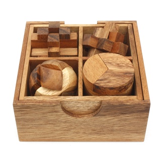 ชุดเกมไม้ 4 Games in a wooden box ของเล่นไม้ฝึกสมอง ของเล่นไม้เสริมพัฒนาการ interlocking puzzle 3d wooden game for adult