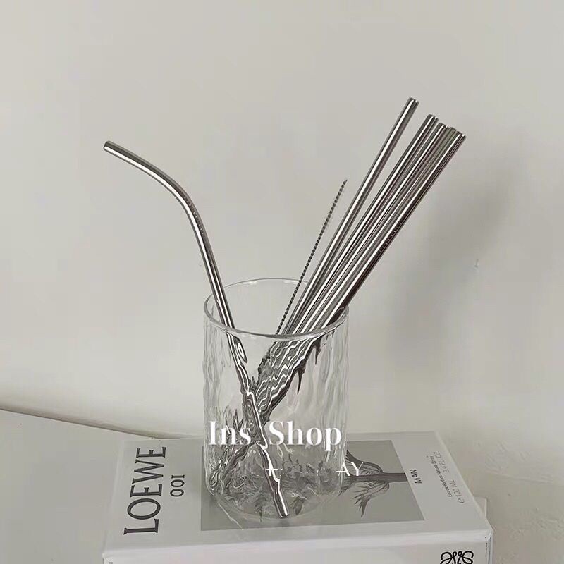 Ohaya หลอดดูดน้ําผลไม้ กาแฟ สเตนเลส ทรงโค้ง แบบตรง