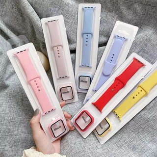 สาย + เคส สําหรับ Apple Watch band 44 มม. 40 มม. iWatch band 42 มม. 38 มม. ซิลิโคนกันชน + สร้อยข้อมือ สําหรับ Apple Watch series 4 3 5 SE 6 7