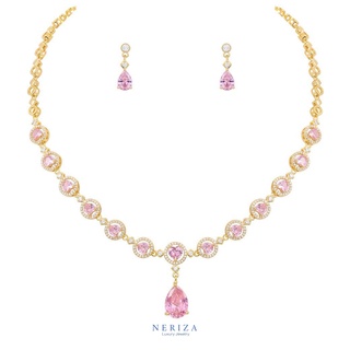 Neriza Jewelry/เครื่องประดับเจ้าสาวเพชรสังเคราะห์เพชรชมพู จัดส่งฟรีพร้อมกล่อง NZC031P