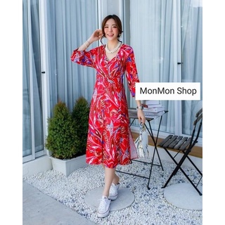 MM6041👗Floral printed  MaxiDress แม็กซี่เดรสคอวีแต่งกระดุมหน้า งานสวยไฮโซสุดๆนะคะ แขนบานเล็กน้อย ทรงปล่อยๆใส่สบายนะคะ