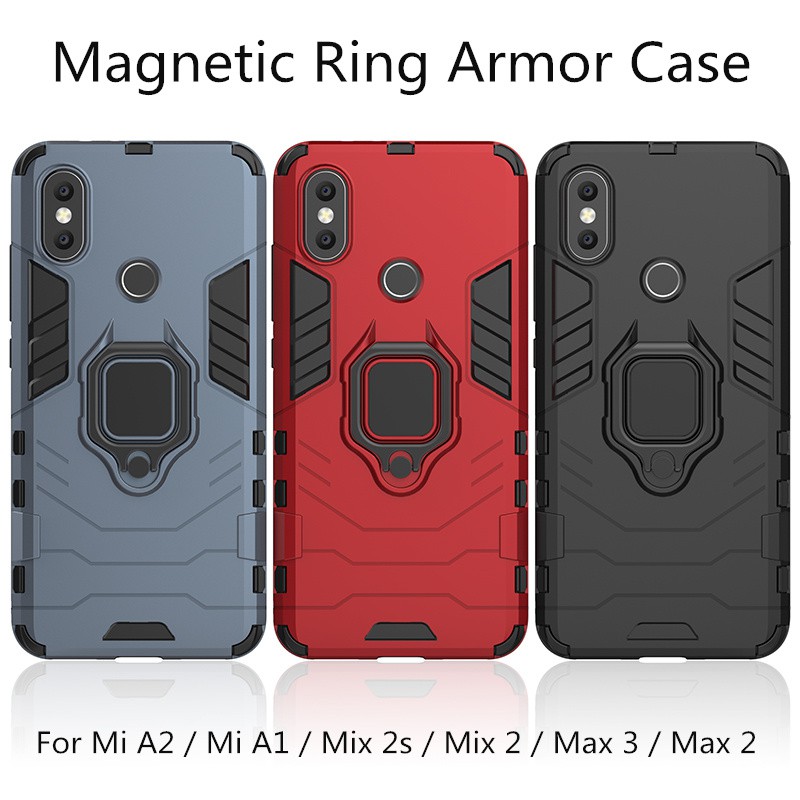 เคสโทรศัพท์มือถือแม่เหล็กเคสโทรศัพท์มือถือพร้อมแหวนขาตั้งสําหรับ Xiaomi Mi A3 A2 Lite A1 Mix 2S Max 3 2 A2Lite Ring Bracket Phone Case