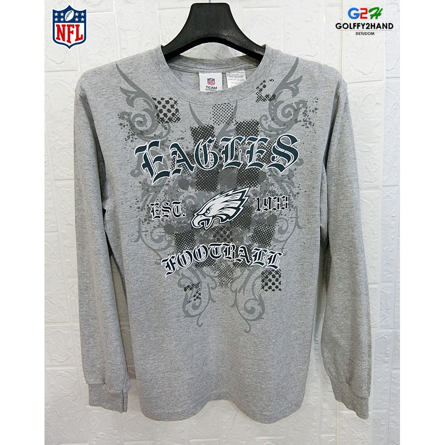 NFL TEAM APPAREL แท้ อก39 เสื้อยืดคอกลมแขนยาวเทาสปอต