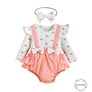 Babyclothes- ชุดรอมเปอร์ แขนยาว ลายหัวใจ พร้อมที่คาดผม สําหรับเด็กผู้หญิง 2 ชิ้น