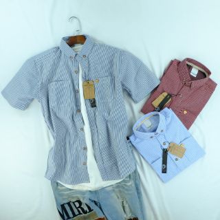 เสื้อเชิ้ต​หมี​แขน​สั้น​ผ้า​ยีนส์​ลาย​ริ้ว​ Short​ Sleeve​ Denim​ Striped Import Strip Line