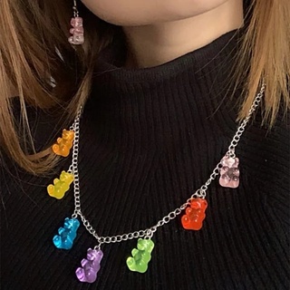 Candy Color Resin Gummy Bear Necklace Cross Heart Diamond Pendants Choker for Women Jewelry Gifts