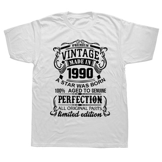 เสื้อยืดแขนสั้น ผ้าฝ้าย พิมพ์ลาย Made Vintage In 1990 32 Years Old 32Th สไตล์สตรีท ฮิปฮอป ของขวัญวันเกิด สําหรับผู้ชายS-