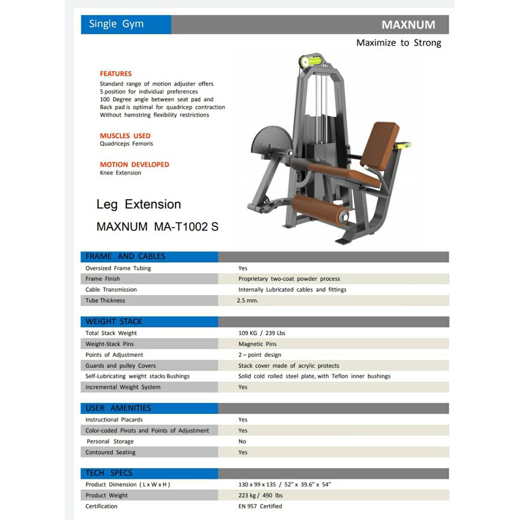 เครื่องฝึกกล้ามเนื้อแบบซิงเกิ้ล Leg Extension T1002