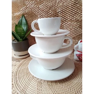 แก้วกาแฟเซรามิคพร้อมจานรองสีขาว มีให้เลือก3ขนาด