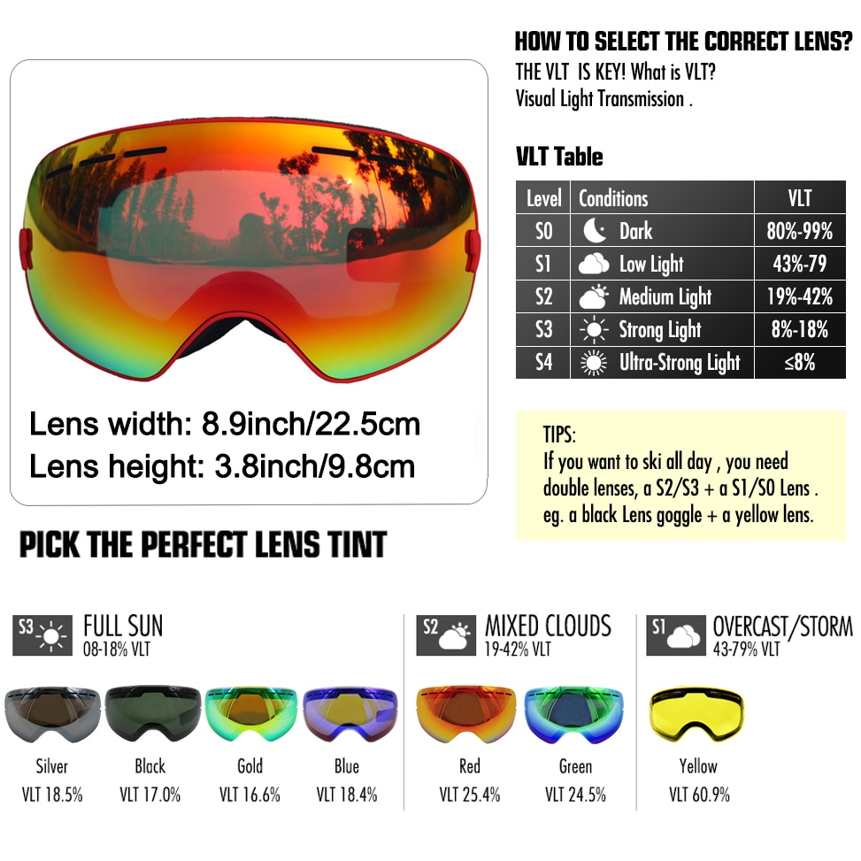 LOCLE Double Layers Ski Goggles Antifog UV400 Spherical Ski Glasses