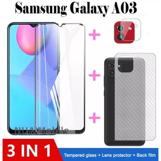 3in1 Samsung galaxy A03 ฟิล์มเลนส์กล้อง + ฟิล์มกระจกเต็มจอ+ ฟิล์มหลัง ฟิล์มกันกระแทกขอบดำ