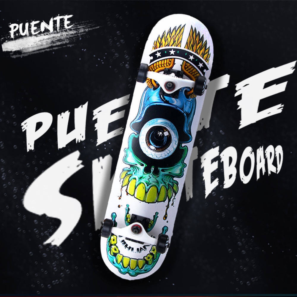 แท้ PUENTE SkateBoard เสก็ตบอร์ด แท้ skateboard ผู้ใหญ่ Four-wheel Double Kick Deck Skateboard -Graf