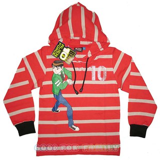 เสื้อมีฮู้ด แขนยาว Cotton Ben10 สีแดง-เทา เสื้อผ้าเด็ก กันหนาว รหัส hodben003