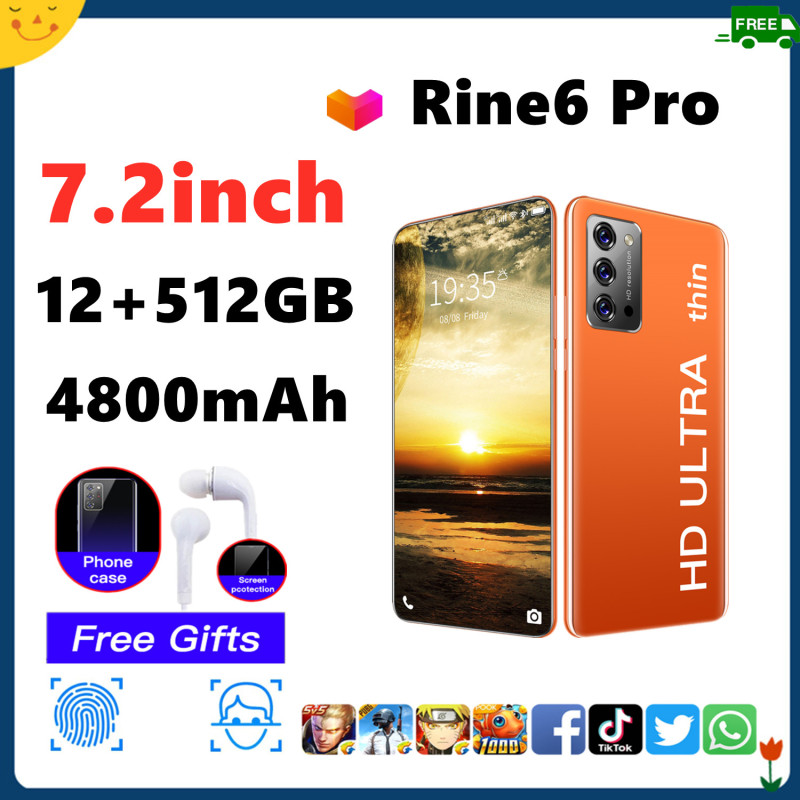 โทรศัพท์สมาร์ท Rino6 7.2 นิ้ว oqqo viviมือถือราคาถูก RAM12GB ROM512GB ความจำมาก แบตเตอรี่ ใช้แอพธนาค