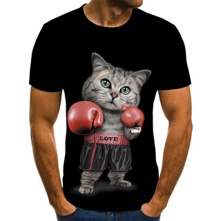 ถูกสุดๆมวยเสื้อผ้าSummer fun men&amp;39;s and women&amp;39;s shortsleeved cool chimanzee/cat 3D rinted Tshirt boxing gloves cat