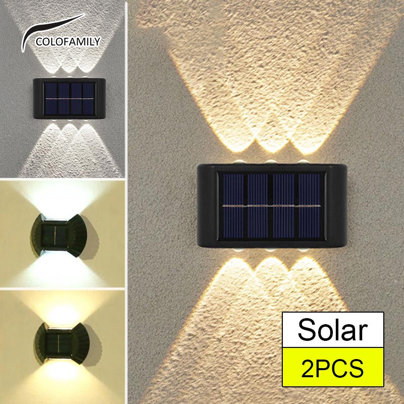 2PCS โคมไฟติดผนัง LED ไฟโซล่าเซลล์ ไฟติดผนังโซล่าเซลล์ ไฟสวน solar light wall lamp