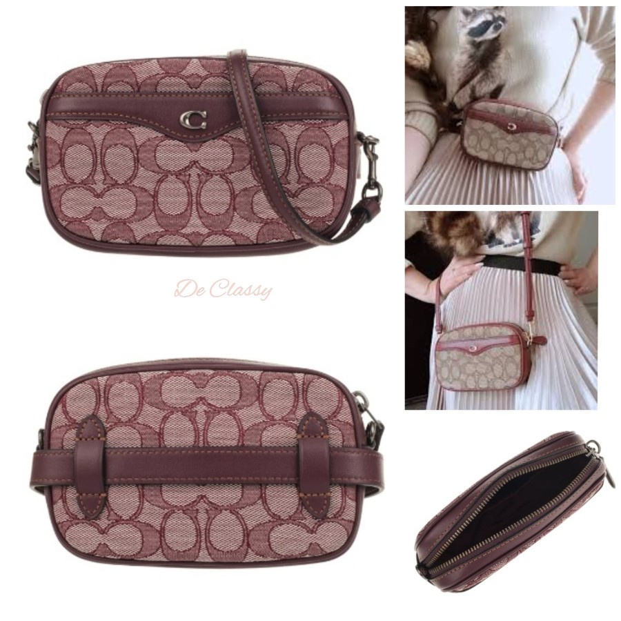 พร้อมส่ง🔥Sale 3499🔥COACH #F38687 IVIE CONVERTIBLE BELT BAG IN SIGNATURE JACQUARD สี Rasberry มาพร้อม