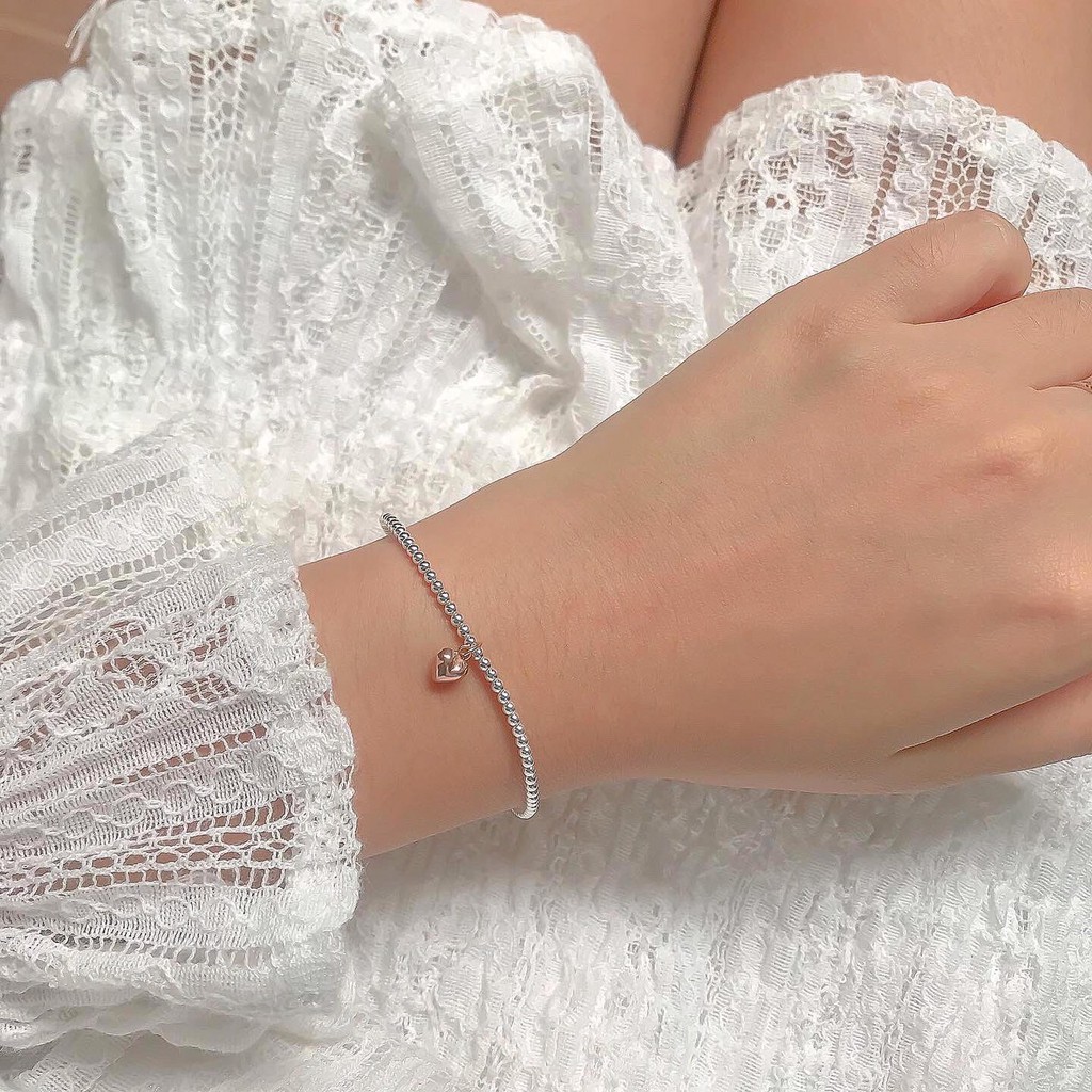SissyJewelry // ข้อมือเงินแท้ รุ่นเอ็นยืด ประดับหัวใจจิ๋วโรสโกลด์ single rosegold heart stretch beaded bracelet