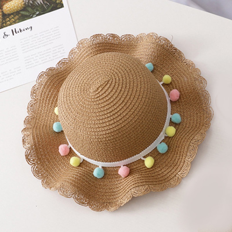 หมวกเด็กผู้หญิง 2024 หมวกฤดูร้อนBreathable Straw Sunหมวกลูกบอลที่มีสีสันหวานเจ้าหญิงหมวกSeasideพร้อมกระเป๋าหมวกเด็ก 2-6Y - รูปที่ 4