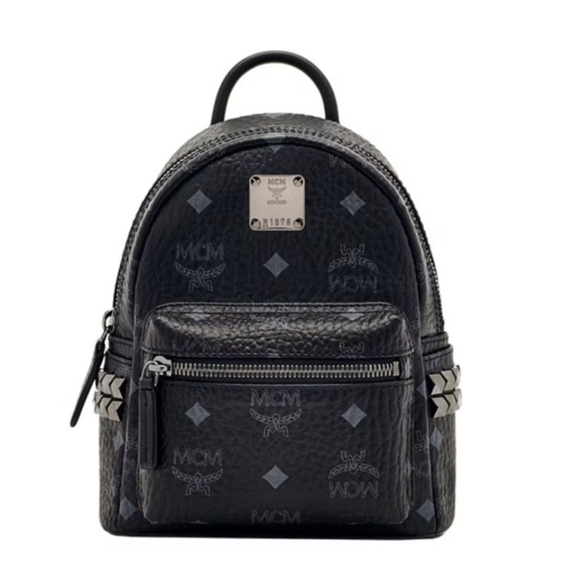 กระเป๋าเป้ MCM Stark Side Studs Bebe Boo X-Mini Visetos สีดำ ขนาดเล็ก 10x18x21 ซม.