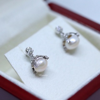 Tiffjewelry ต่างหูแฟชั่นเกาหลี มุกแท้ เงินแท้ เพชรCZ สวิส100%