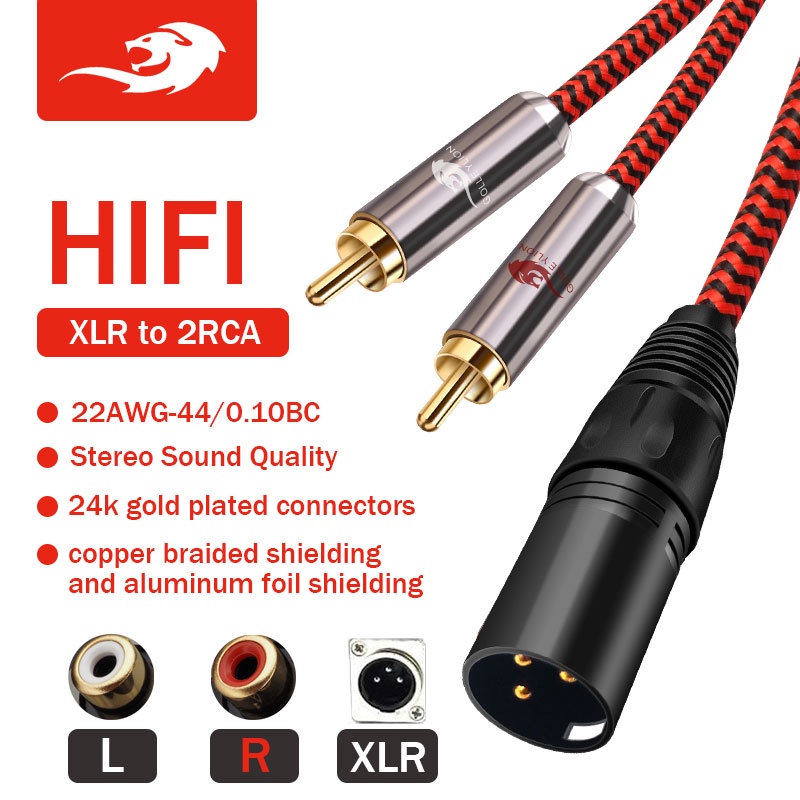 Golley LION XLR ชาย 2RCA ปลั๊กอะแดปเตอร์ Y Splitter Audio Patch สําหรับ Mixer กล้องเครื่องขยายเสียงลําโพงไมโครโฟน