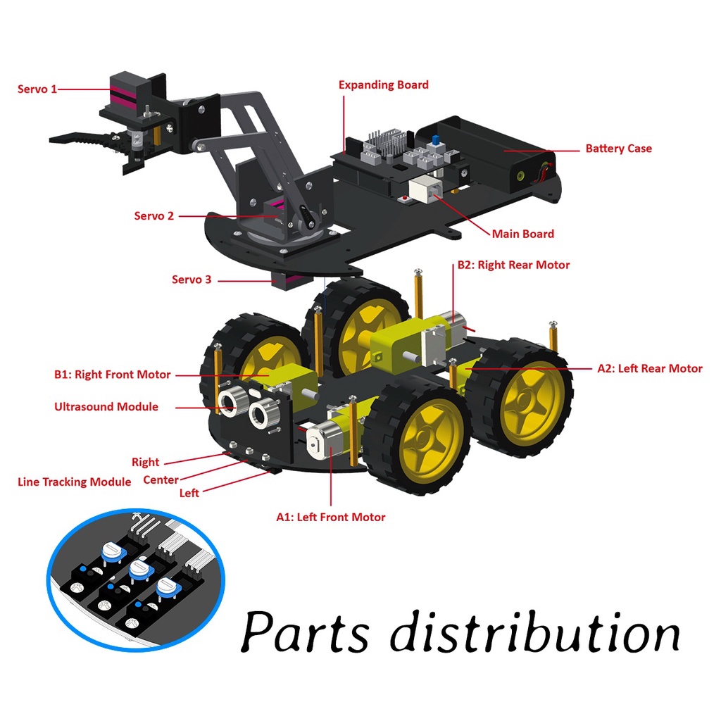 [COD] LAFVIN 2-in-1 รถยนต์หุ่นยนต์ 4WD + แขนกล ชุดเรียนรู้ Arduino UNO R3 รองรับ Bluetooth