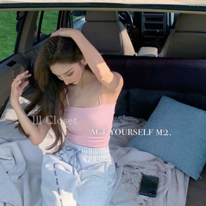 เสื้อครอปสายเดี่ยว lll Freesize lll BA029 สายสปาเก็ตตี้ ผ้าร่องยืด เนื้อผ้ายืดนิ่ม ใส่สบาย