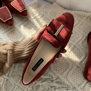 Red Velvet shoe รองเท้าคัทชู ทรงสวย ดีเทลหรู กำมะหยี่สวยนุ่ม รองเท้าผู้หญิง รองเท้าคัทชู รองเท้าสวย รองเท้าใส่ทำงาน