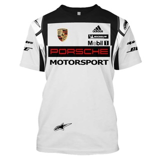 เสื้อยืดแขนสั้น พิมพ์ลาย Porsche Motosport แฟชั่นฤดูร้อน สําหรับผู้ชาย และผู้หญิง