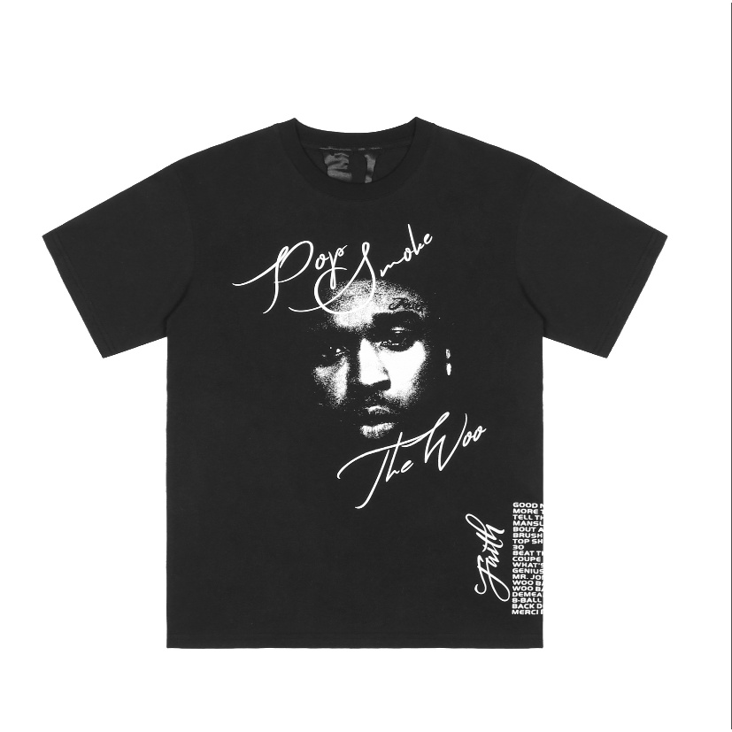 เสื้อยืดแขนสั้น คอวี ทรงหลวม ลาย High Street Pop Smoke X Vlone สไตล์ยุโรป และอเมริกา
