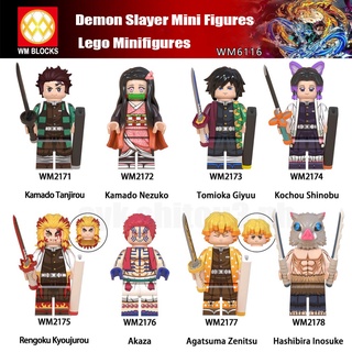 Cod ตัวต่อฟิกเกอร์ Demon Slayer Tanjirou Akaza Nezuko Zenitsu Kyoujurou Giyuu Inosuke Lego ขนาดเล็ก Wm6116 2022 ใหม่