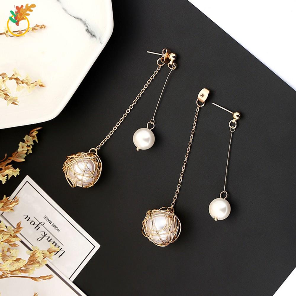 【COD Tangding】Gold Pendant Pearl Nest Needle Earrings Fashion Women Ear Studs