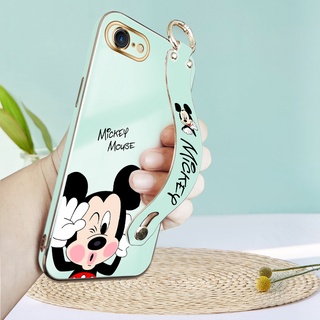 เคสไอโฟน iPhone 7 8 Plus SE 2020 2022 6 6S เคสโทรศัพท์มือถือ TPU นิ่ม ลายการ์ตูนมิกกี้เมาส์ พร้อมสายรัดข้อมือ หรูหรา