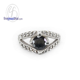 Finejewelthai-แหวนนิล-นิลแท้-แหวนเงินแท้-แหวนเพชรCZ-แหวนพลอย-Black-Spinel-Onyx-Silver-Ring-R1157on (เลือกสีตัวเรือนได้)