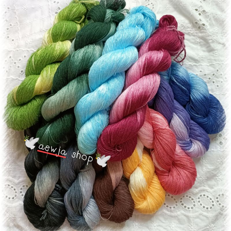 ด้ายไหมประดิษฐ์มัดย้อมทูโทน ฝ้ายดิ้นก่าน ปักผ้า ทำพู่