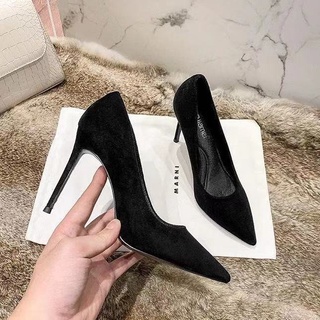 ❐☍☽รองเท้าทำงานหญิงสีดำไม่เหนื่อยรองเท้าส้นสูงหญิง professional 2021 ใหม่ all-match stiletto pointed toe รองเท้าทำงาน